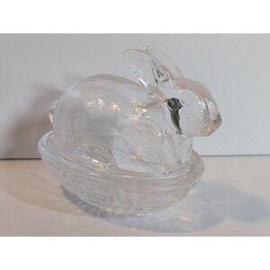 Vintage Clear‎ Bunny on Nest Candy Dish